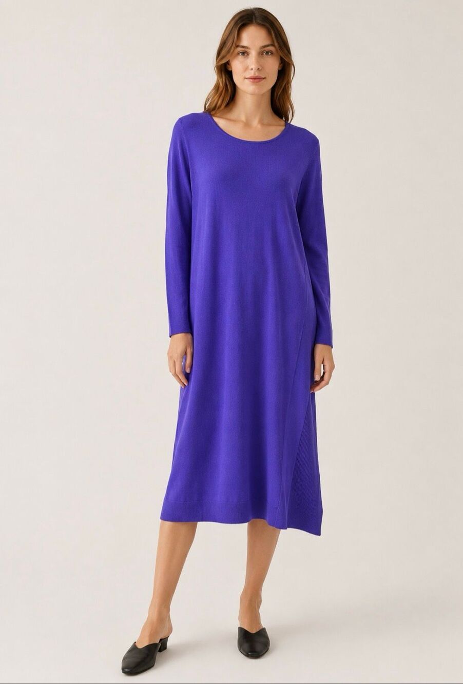 Eileen Fisher 100% Merino Wool Jewel Neck Sweater Dress NWT Purple L